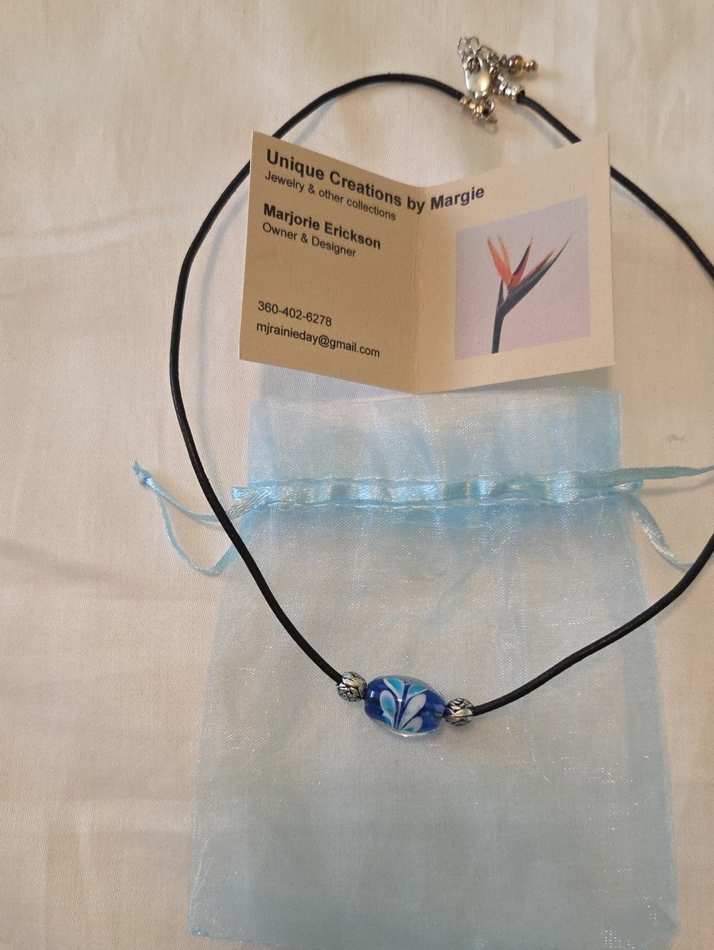 Unique Creations by Margie Blue Floral Glass Pendant Necklace